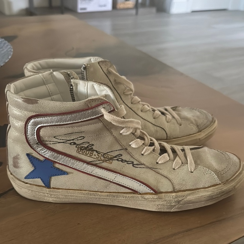 Golden Goose High-Top Sneakers with Blue Star